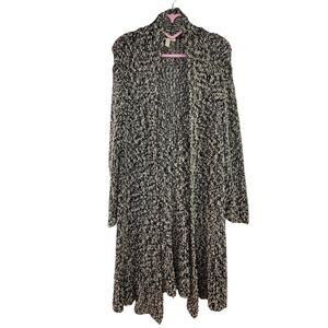EILEEN FISHER Black White Boucle Tweed Knit Cotton Open Front Cardigan Jacket L